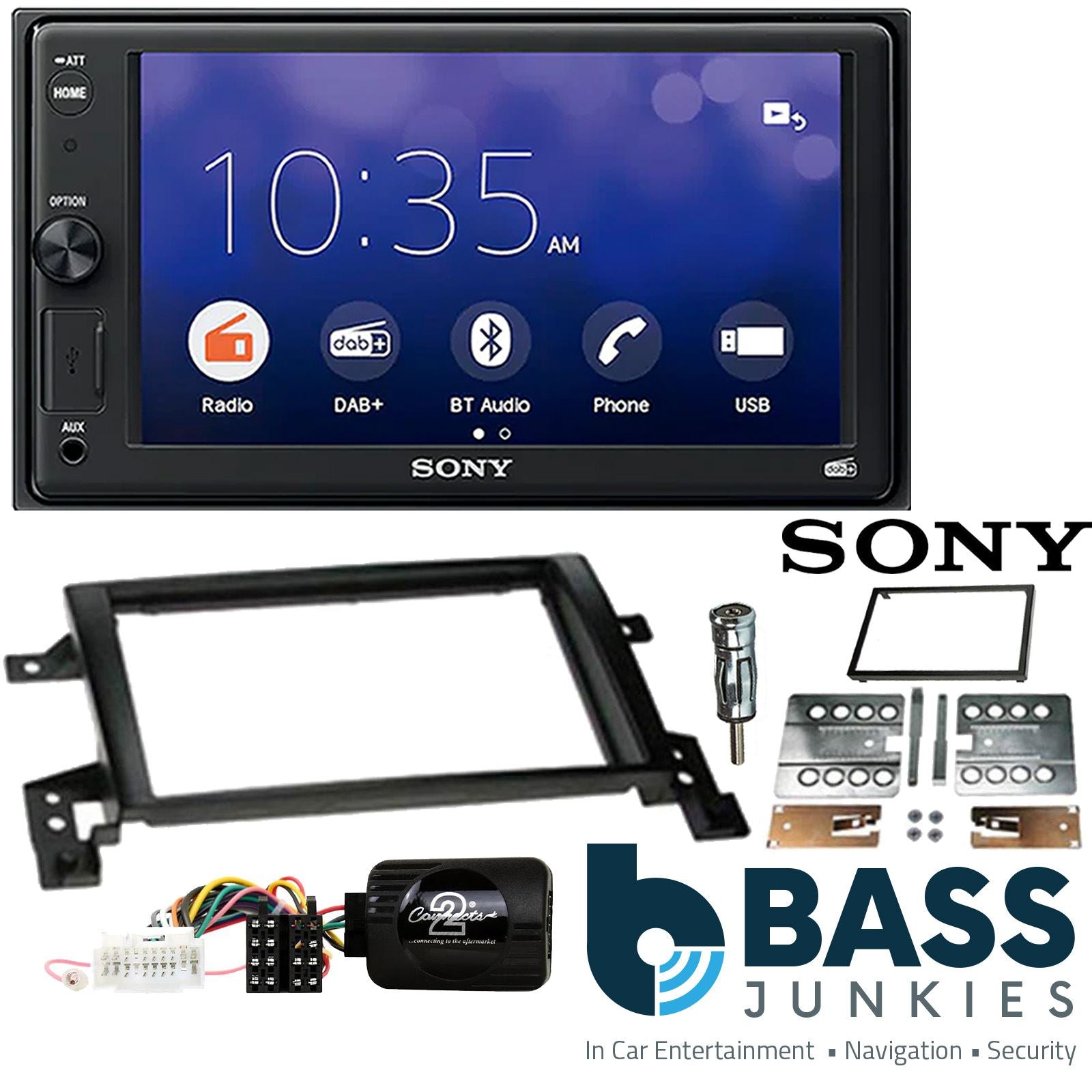 SONY XAV-1550D DAB+ Smart Bluetooth Car Radio + Stereo fitting kit + Steering Wheel Controls Loom for Suzuki Grand-Vitara 2005-2011
