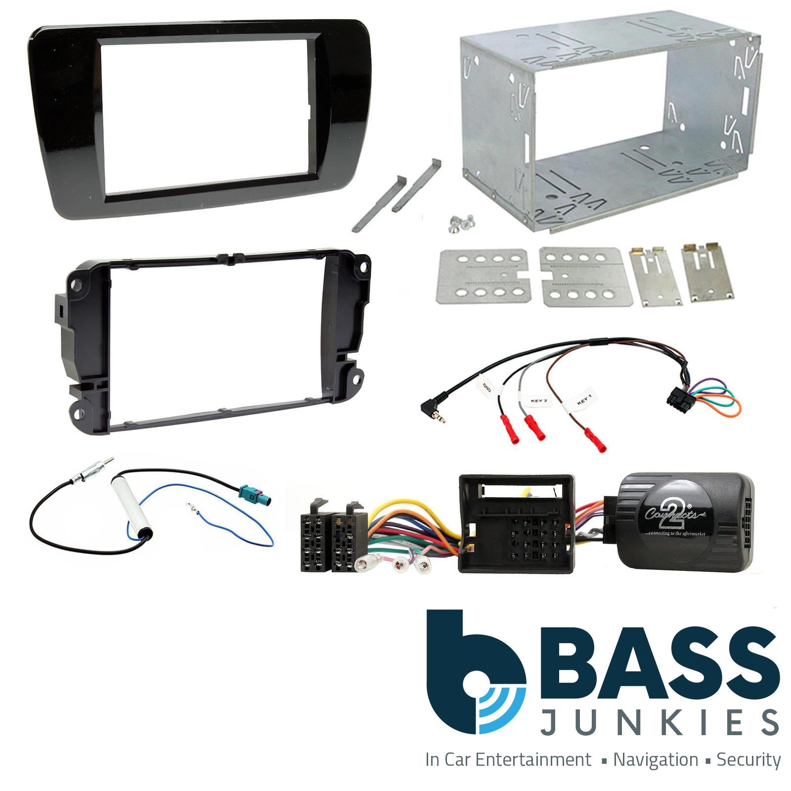 Double Din Stereo Fitting Kit + Steering Wheel Stalk Controls to fit Seat Ibiza 2008-14
