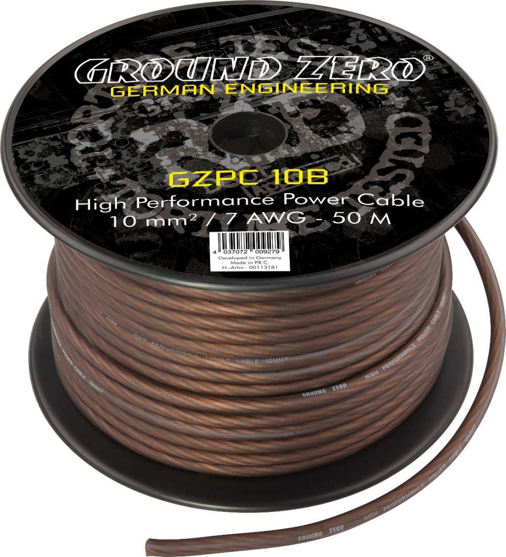 Ground Zero GZPC 10B - 10 mm² Black power cable spool 50m spool