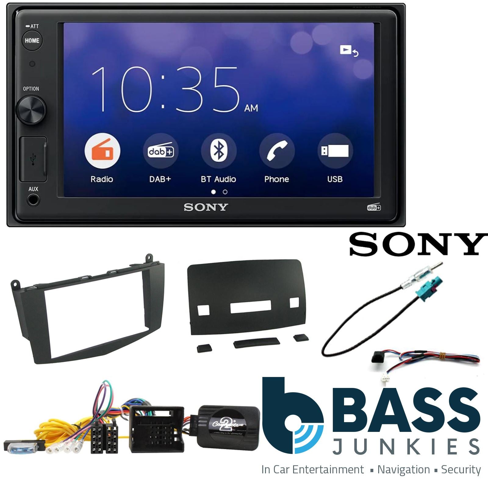 SONY XAV-1550D DAB+ Smart Bluetooth Car Radio + Stereo fitting kit + Steering Wheel Controls Loom for Mercedes C-Class 2007-2011