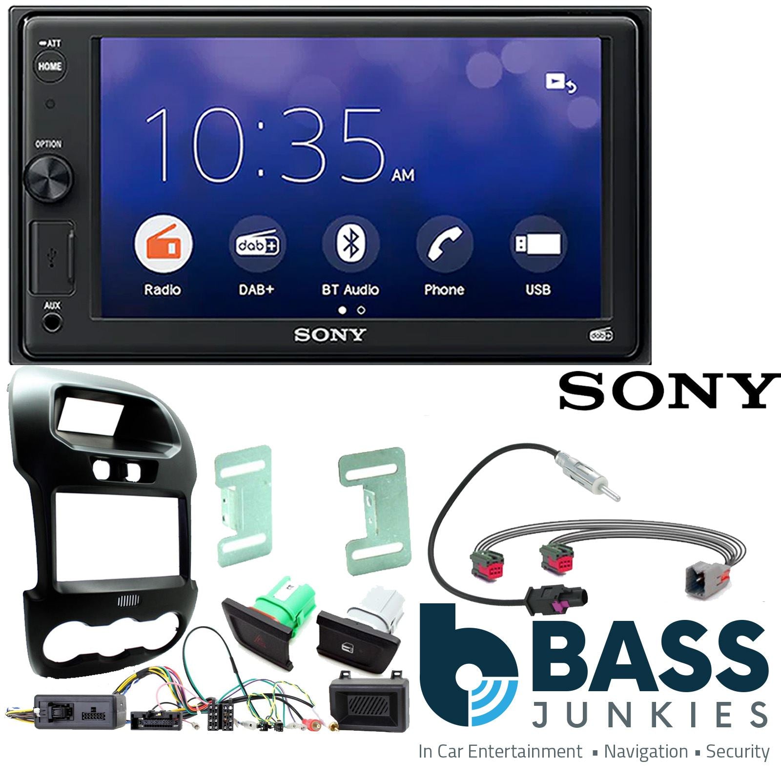 SONY XAV-1550D DAB+ Smart Bluetooth Car Radio + Stereo fitting kit + Steering Wheel Controls Loom for Ford Ranger 2012-2016