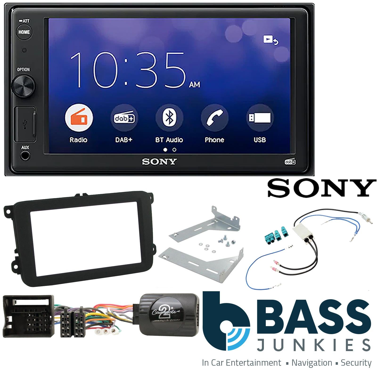 SONY XAV-1550D DAB+ Smart Bluetooth Car Radio + Stereo fitting kit + Steering Wheel Controls Loom for Volkswagen EOS 2006-2016 | Volkswagen Tiguan 2007-2015 | Volkswagen Golf 2003-2013