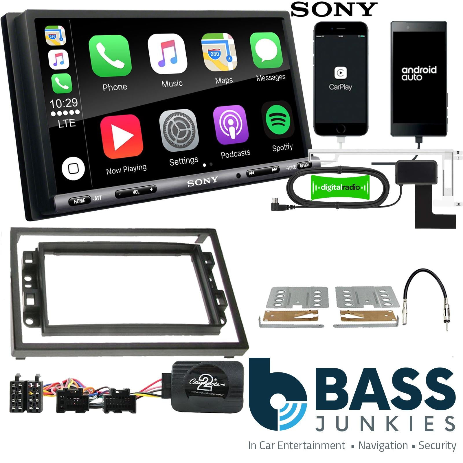 SONY DAB+ Apple | Android Double Din Stereo Fitting Kit + Steering Wheel Stalk Controls to fit Chevrolet Aveo 2006-11 | Chevrolet Captiva 2006-11