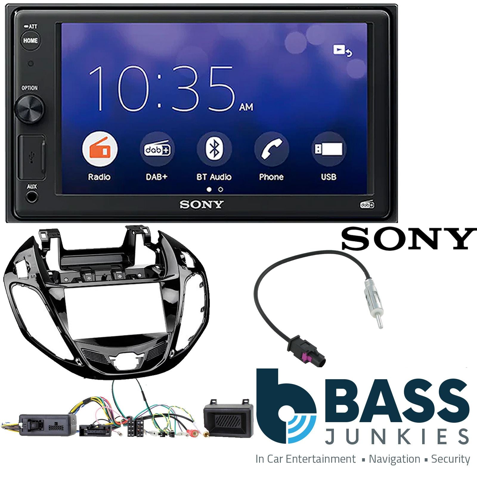 SONY XAV-1550D DAB+ Smart Bluetooth Car Radio + Stereo fitting kit + Steering Wheel Controls Loom for Ford B-Max 2012-2017