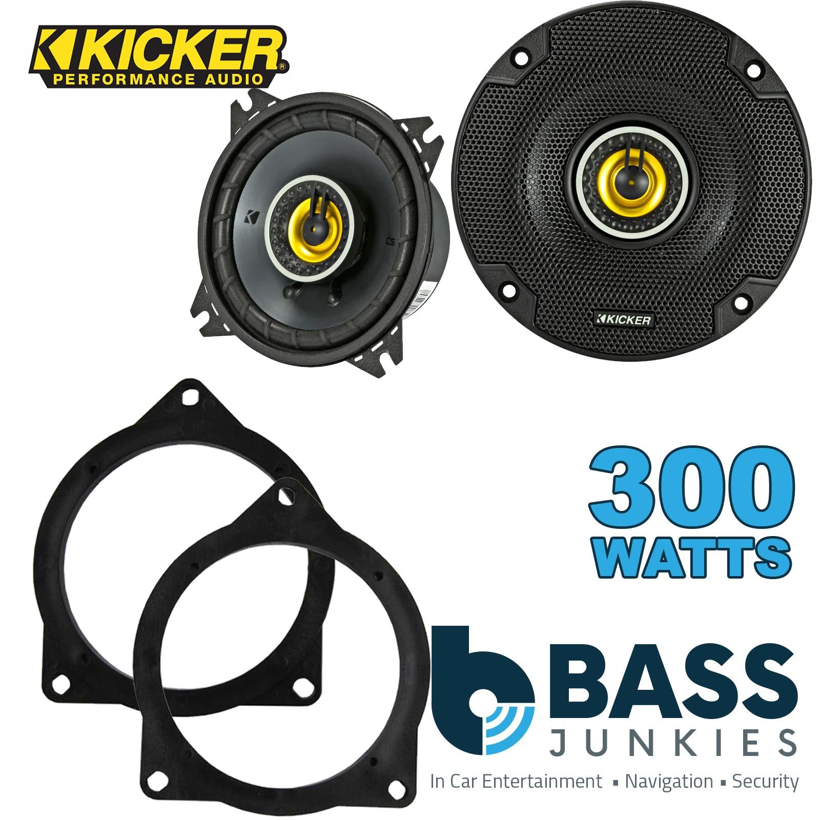 Kicker CSC44 100mm/10cm/4" 2-Way Coaxial Car speakers (Per Pair Max 300|100 watts RMS) Fits BMW 3-Series 2011-19 | 4-Series 13-20 | 5-Series 03-10