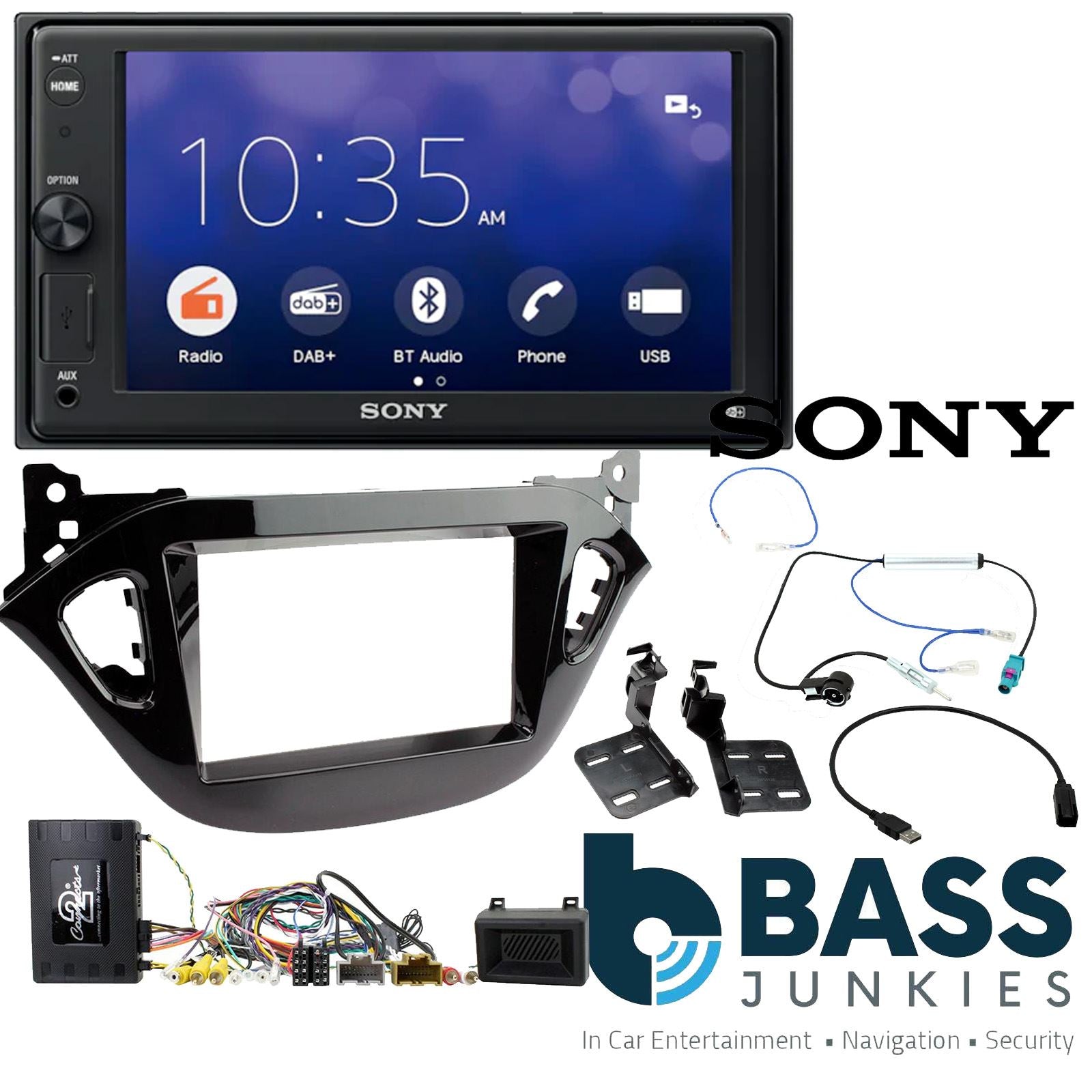 SONY XAV-1550D DAB+ Smart Bluetooth Car Radio + Stereo fitting kit + Steering Wheel Controls Loom Vauxhall Corsa 2014-2019