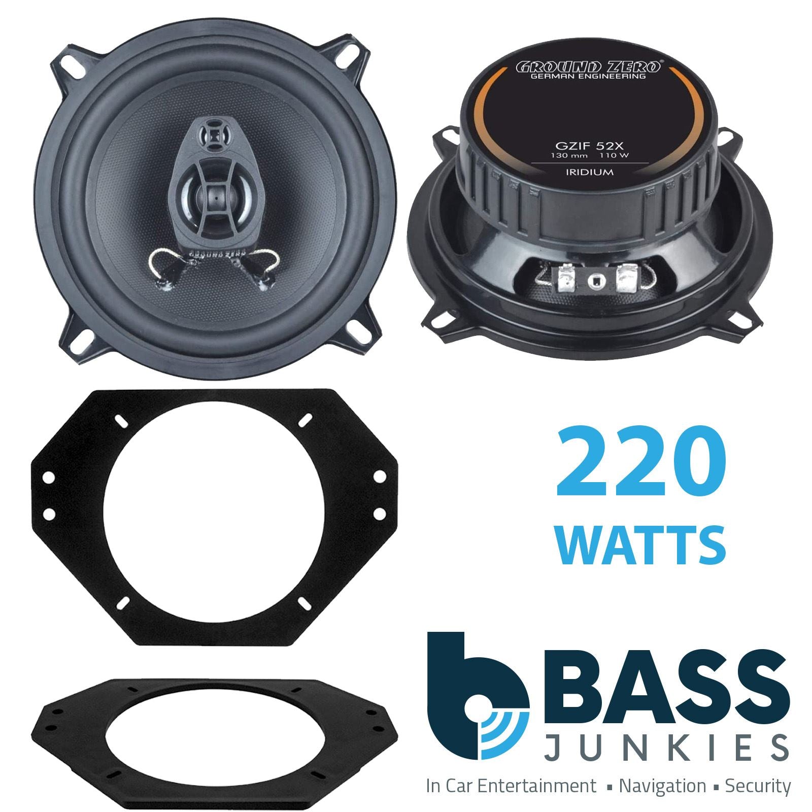 Ground Zero 2-Way 130mm/13cm/5.25" Car Coaxial Speakers (Pair Max 220 Watts) Fits Jeep Wrangler 1997-06
