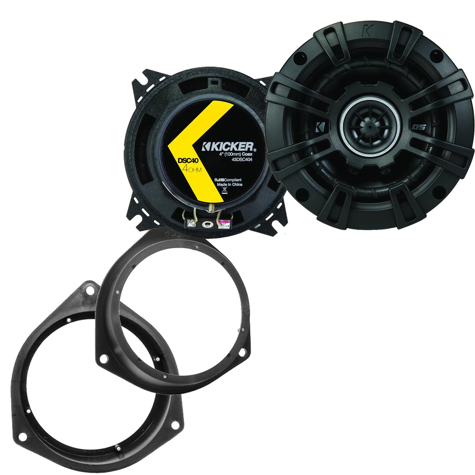 Kicker DSC404 100mm/10cm/4" 2-Way Coaxial Car speakers (Per Pair Max 240|60 watts RMS) Fits Fiat Qubo 2008-18 | Fiorino 08-21