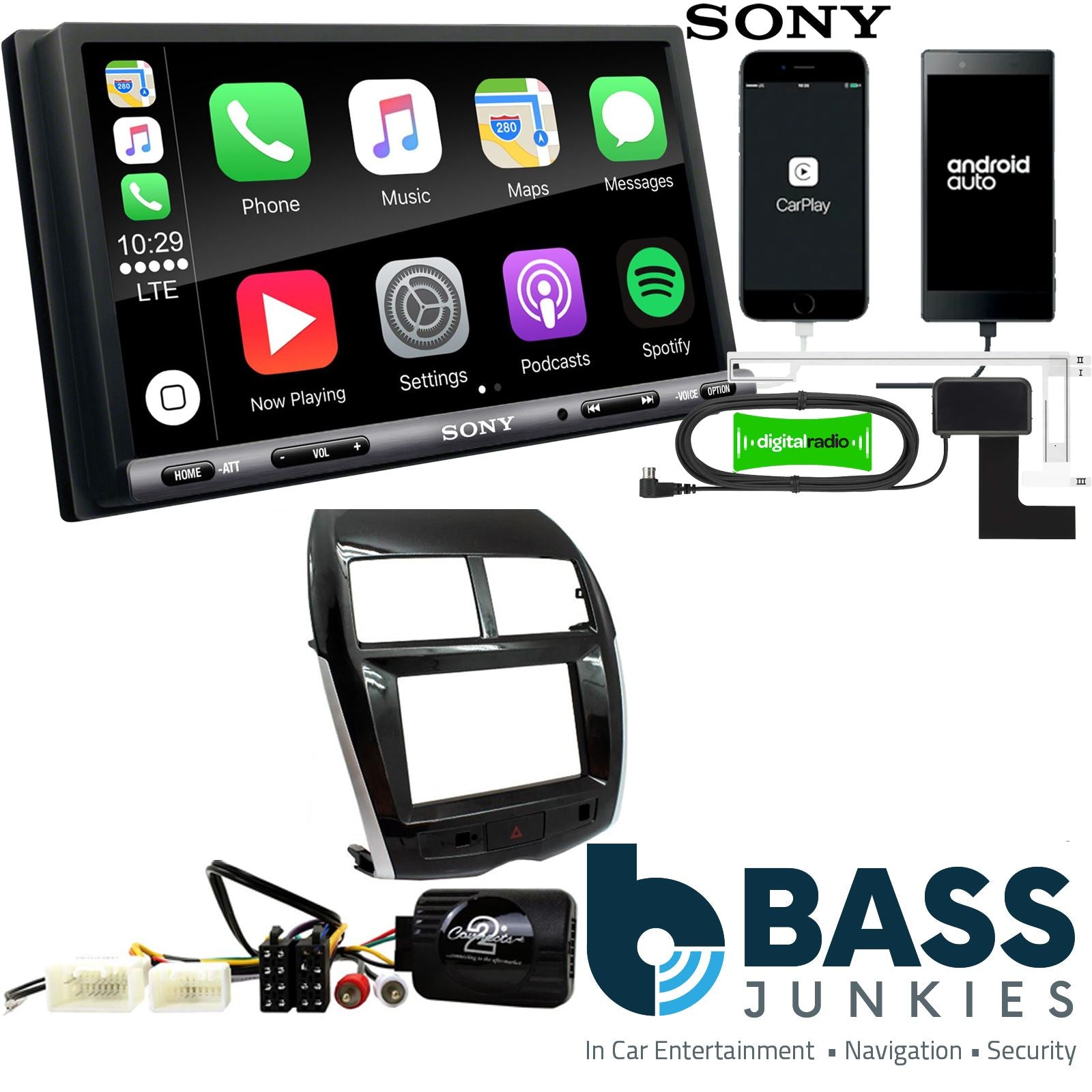 SONY DAB+ Apple | Android Double Din Stereo Fitting Kit + Steering Wheel Stalk Controls to fit Mitsubishi ASX 2014- | Peugeot 4008 2014-17 | Citroen C4-Aircross 2014-18