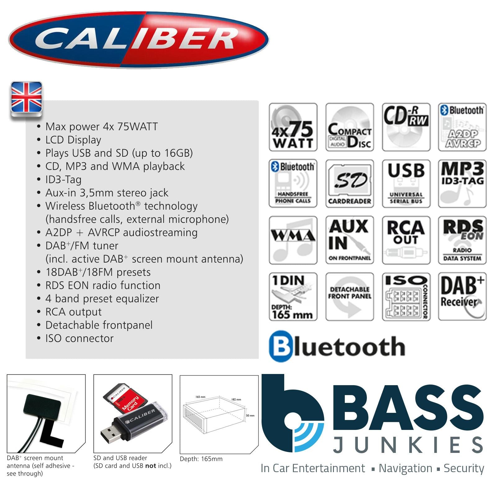 Caliber RCD120DAB-BT CD MP3 DAB+ Bluetooth Retro Style Car Stereo Chrome Finish