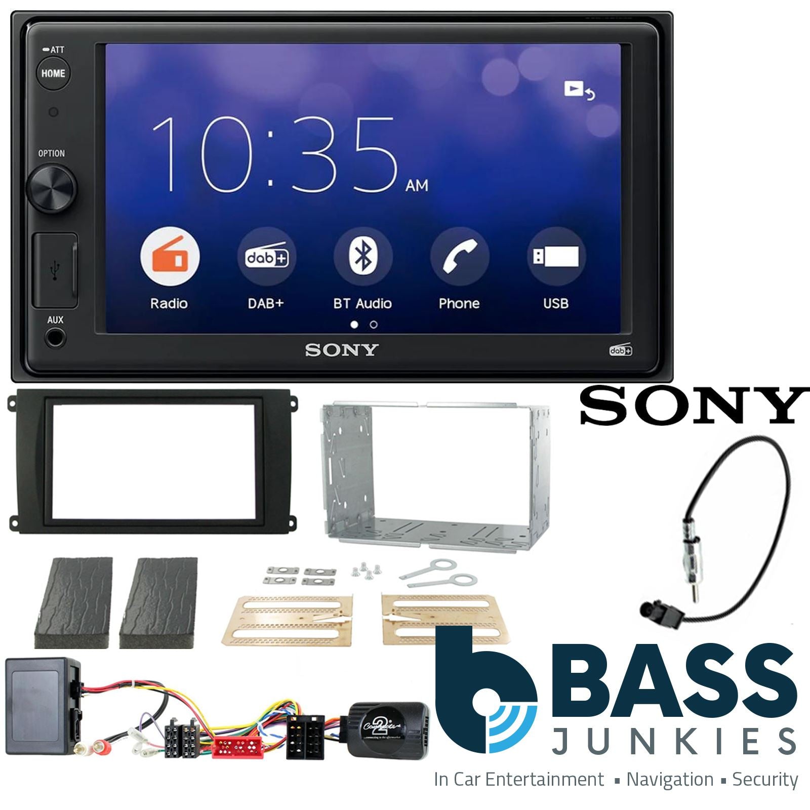 SONY XAV-1550D DAB+ Smart Bluetooth Car Radio + Stereo fitting kit + Steering Wheel Controls Loom for Porsche Cayenne 2002-2007