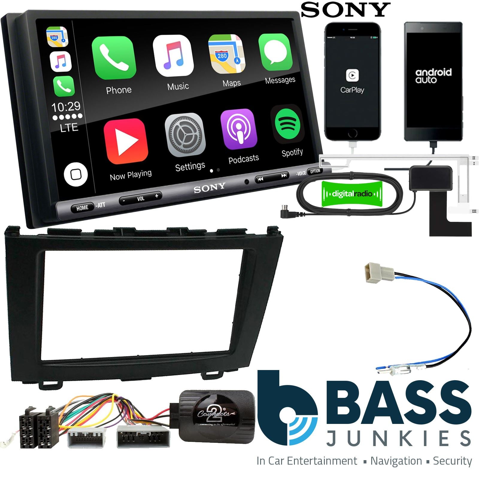 SONY DAB+ Apple | Android Double Din Stereo Fitting Kit + Steering Wheel Stalk Controls to fit Honda CR-V 2007-09