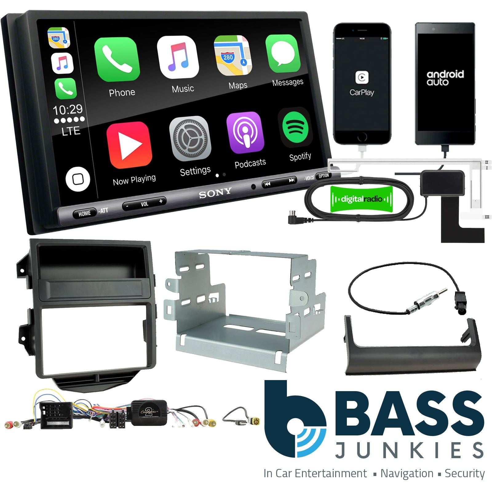 SONY DAB+ Apple | Android Double Din Stereo Fitting Kit + Steering Wheel Stalk Controls to fit Porsche Macan 2014-16