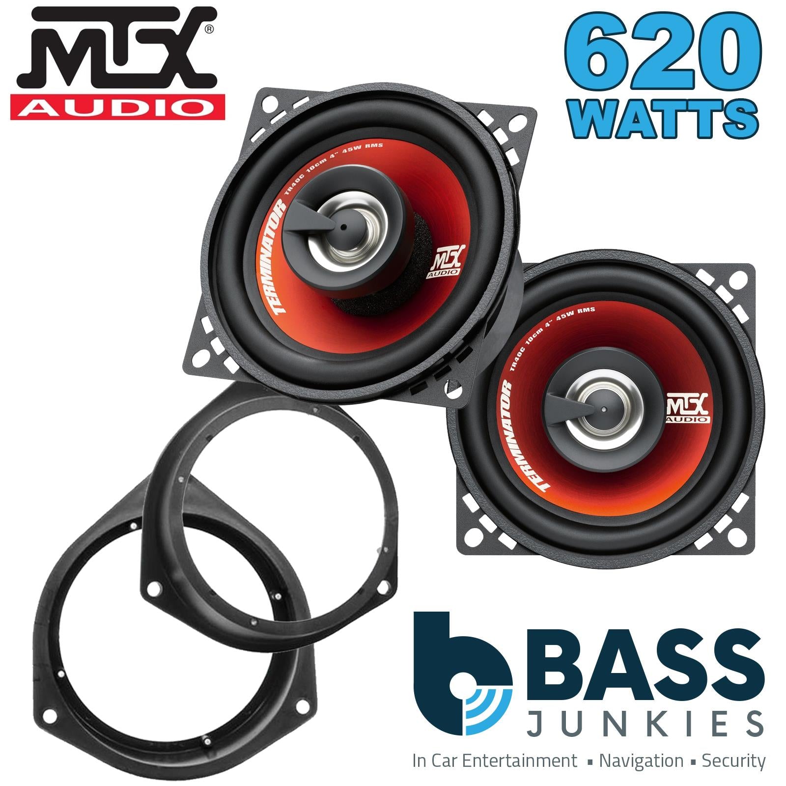 MTX TR40C 100mm/10cm/4" 2-Way Coaxial Car speakers (Per Pair Max 620|90 watts RMS) Fits Peugeot Bipper 2008-12