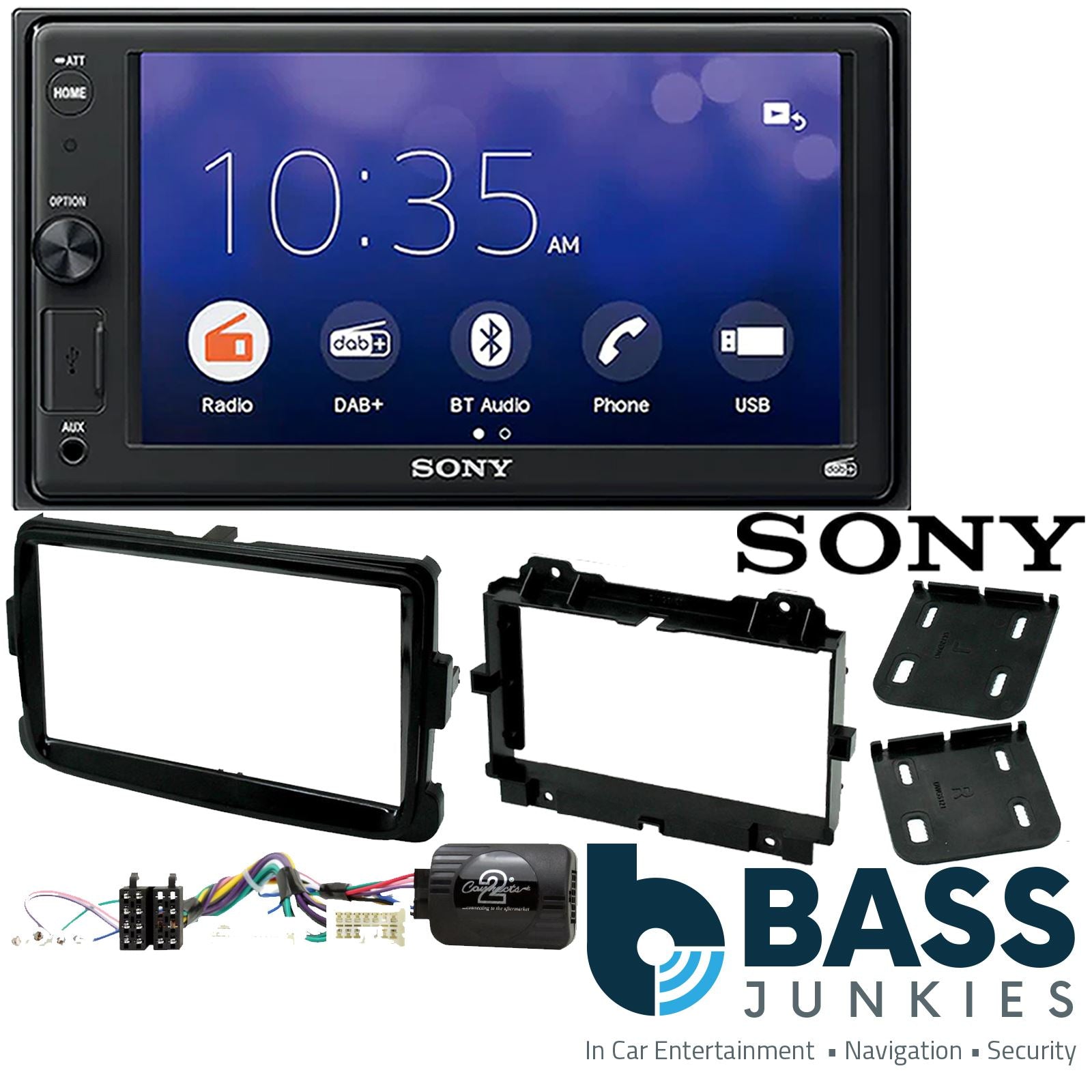 SONY 6.2" Screen Blutooth Double Din Stereo Fitting Kit + Steering Wheel Stalk Controls to fit Renault Captur 2013-17