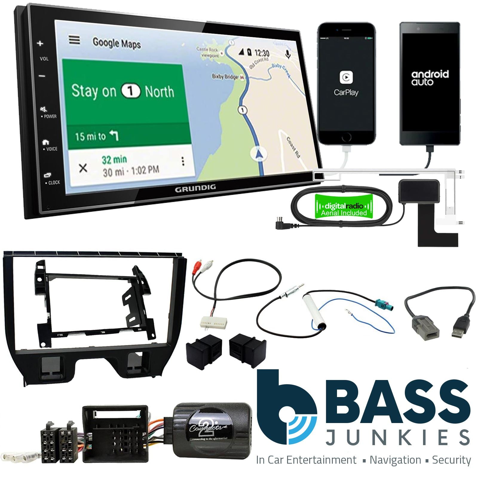 Grundig 6.8" Apple Android Double Din Stereo Fitting Kit + Steering Wheel Stalk Controls to fit Citroen DS3 2009-16 | Citroen C3 2009-16