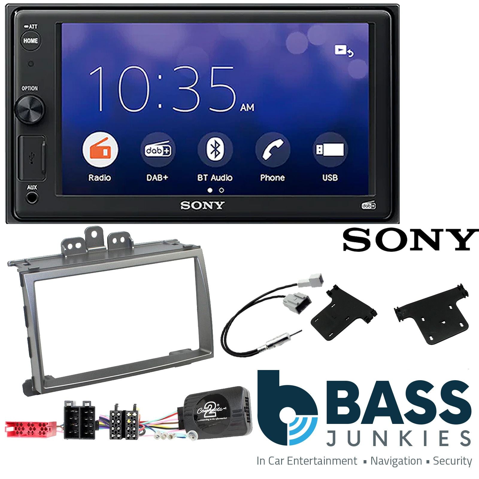 SONY XAV-1550D DAB+ Smart Bluetooth Car Radio + Stereo fitting kit + Steering Wheel Controls Loom for Hyundai i20 2009-2012