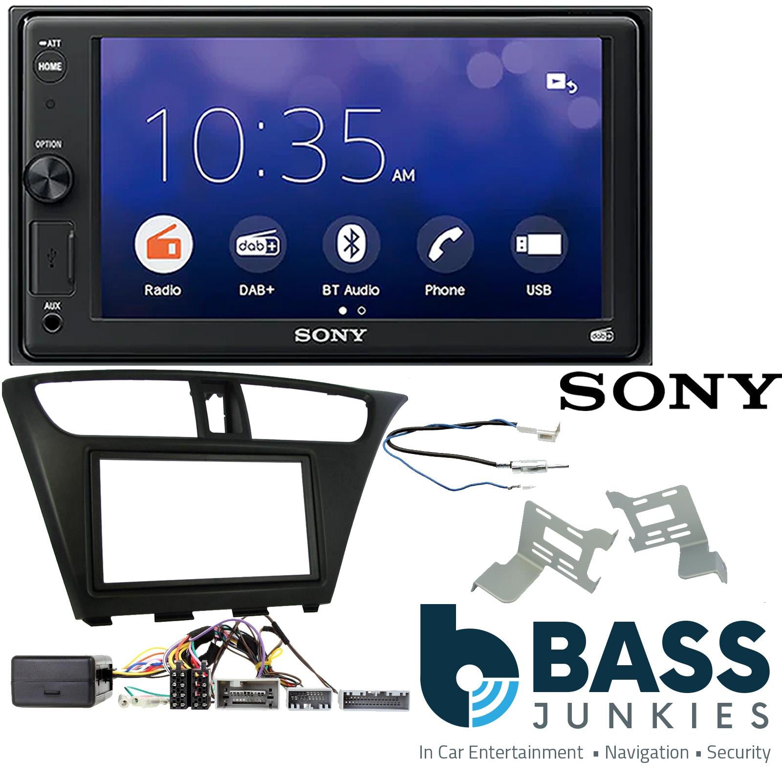 SONY XAV-1550D DAB+ Smart Bluetooth Car Radio + Stereo fitting kit + Steering Wheel Controls Loom for Honda Civic 2012-2015