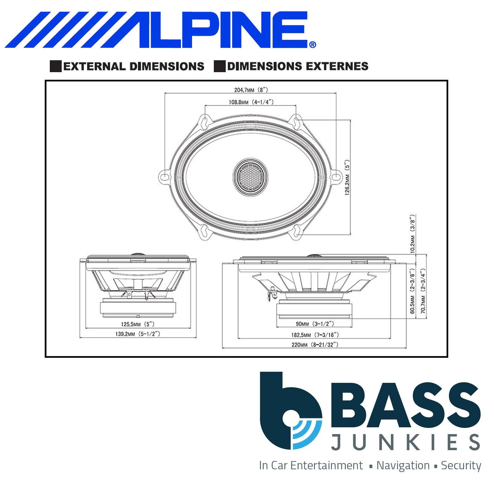 Alpine S-Series S2-S68 - 6"x8" 460 Watt 2 Way Coaxial Car Door Shelf Speaker Pair