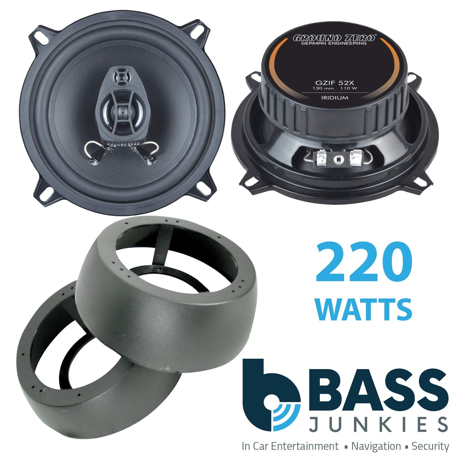 Ground Zero 2-Way 130mm/13cm/5.25" Car Coaxial Speakers (Pair Max 220 Watts) Fits Universal