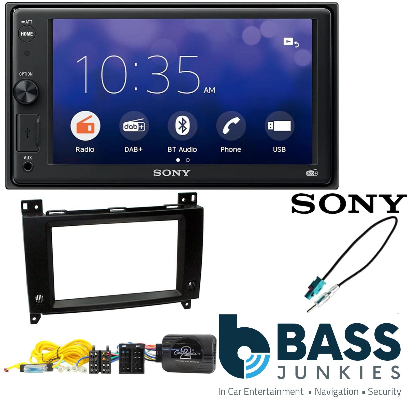 SONY XAV-1550D DAB+ Smart Bluetooth Car Radio + Stereo fitting kit + Steering Wheel Controls Loom for Mercedes Vito 2015-2021