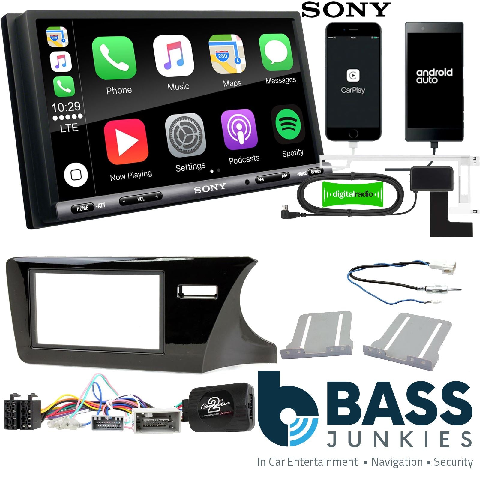 SONY DAB+ Apple | Android Double Din Stereo Fitting Kit + Steering Wheel Stalk Controls to fit Honda City 2014-