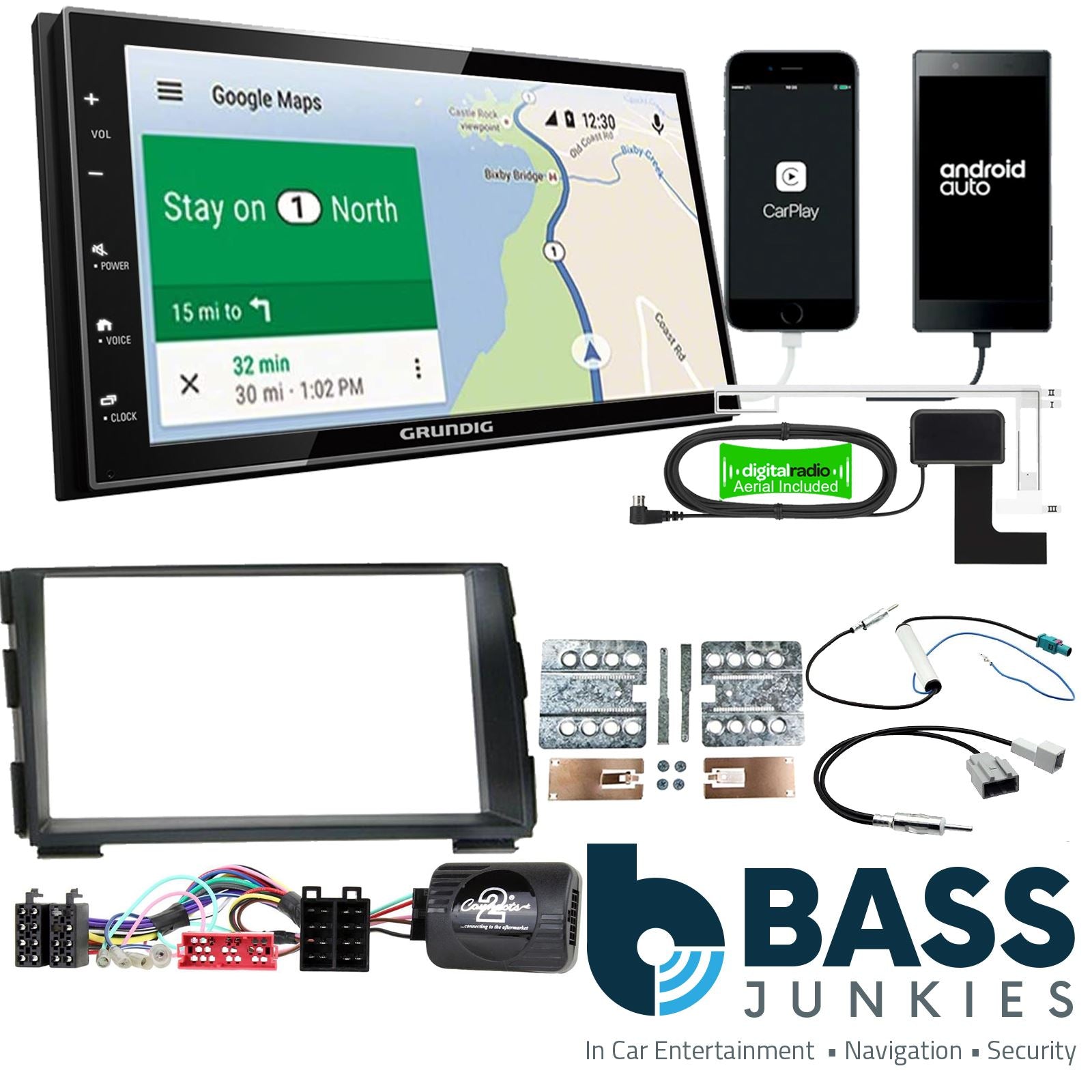 Grundig 6.8" Apple Android Double Din Stereo Fitting Kit + Steering Wheel Stalk Controls to fit Kia Cee'd 2009-12 | Kia Pro-Cee'd 2009-13