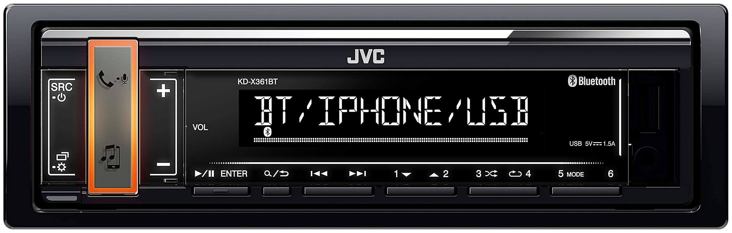 JVC Premium Mechless Tuner Bluetooth, iPhone|Android|Spotify [USB|Steering Wheel Controls ] Bluetooth 2 Phones Full-Time Connection with Voice Dialing iPod/iPhone Music Playback
