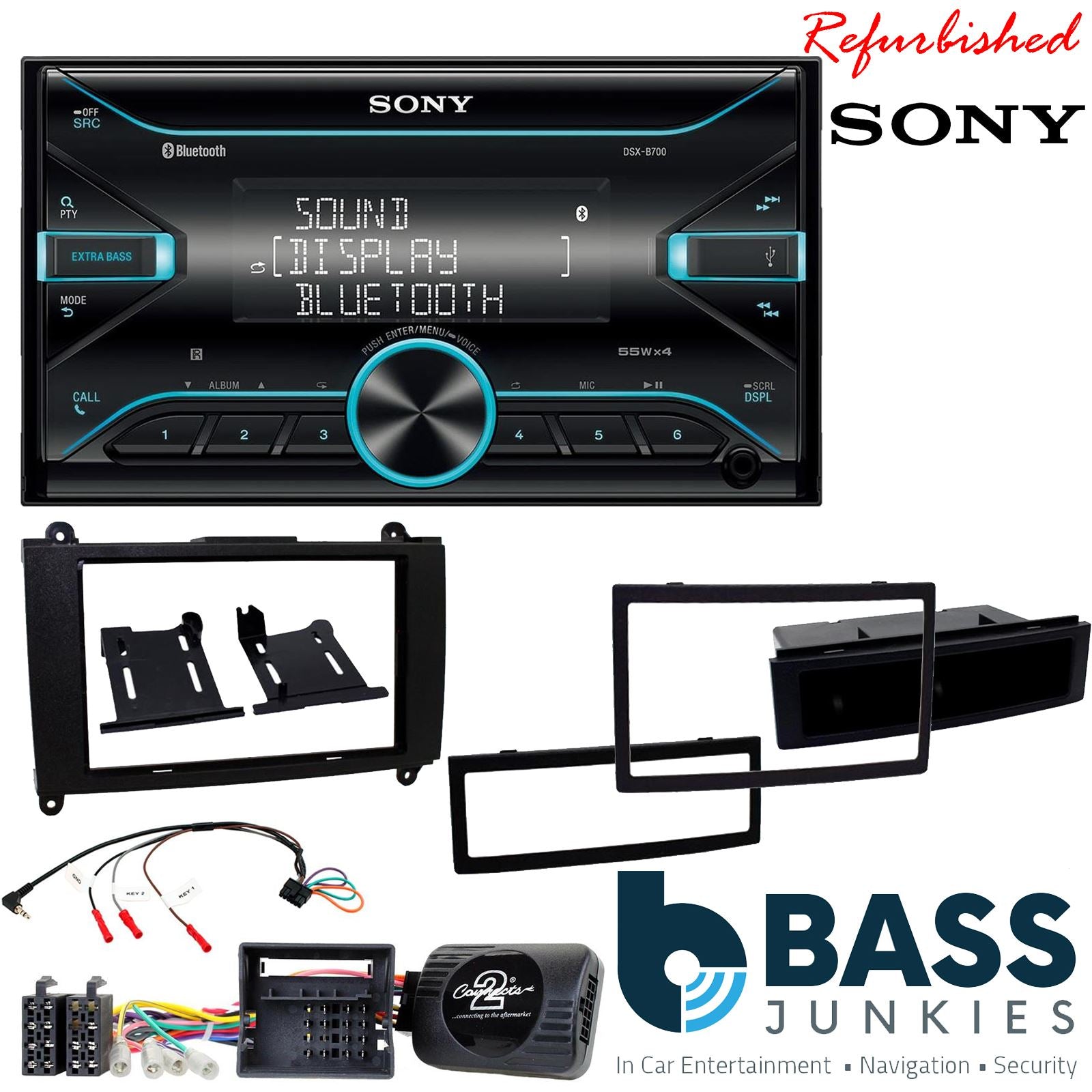 Sony DSX-B700 Bluetooth MP3 USB AUX 4 x 55W Double Din Car Stereo Radio Player + Connects2 Single & Double Din + Steering Wheel Controls fits Mercedes Sprinter 2007-10