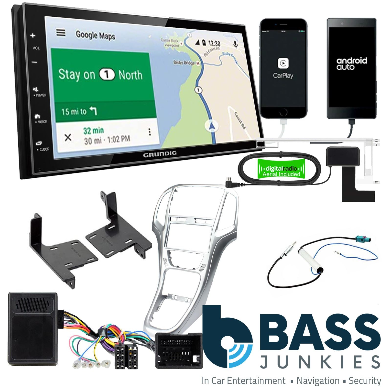 Grundig 6.8" Apple Android Double Din Stereo Fitting Kit + Steering Wheel Stalk Controls to fit Vauxhall Corsa 2000-04 | Vauxhall Meriva 2003-07 | Vauxhall Omega 2000-03 | Vauxhall Vectra -04