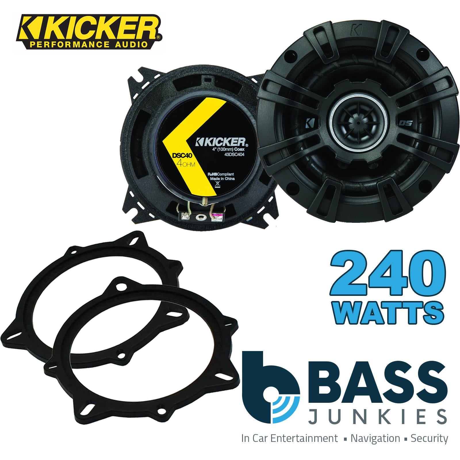 Kicker DSC404 100mm/10cm/4" 2-Way Coaxial Car speakers (Per Pair Max 240|60 watts RMS) Fits BMW 5-Series 2006-10 | X1 09-15 | X3 06-10 | X5 06-13 | 3-Series 05-12