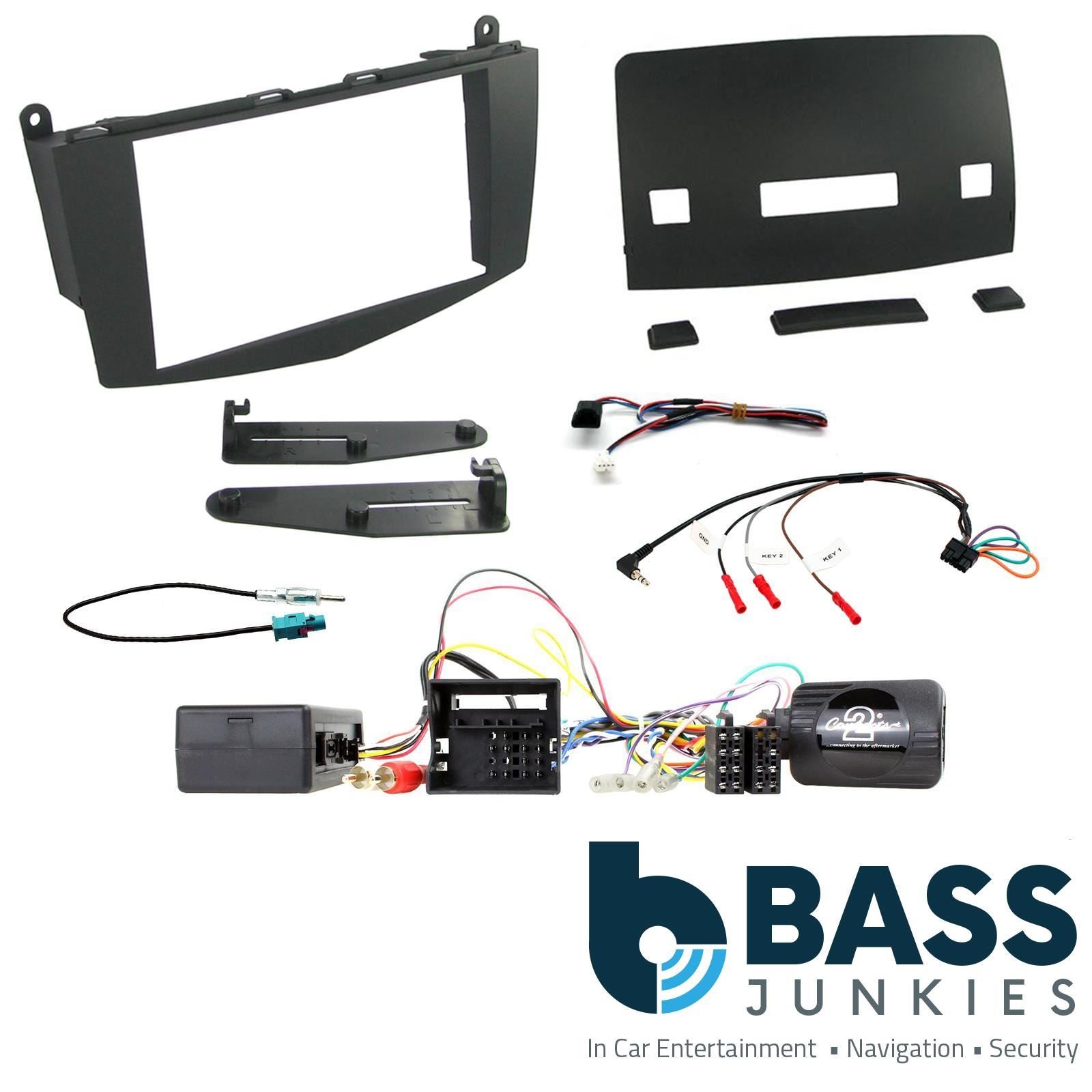 Double Din Stereo Fitting Kit + Steering Wheel Stalk Controls to fit Mercedes C-Class 2007-11