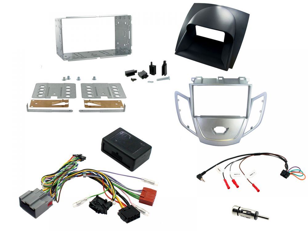 Connects 2 CTKFD01 - Ford Fiesta Mk7 2008 - 2010 Double Din Facia & Steering wheel Interface Fitting Installation Kit (Silver Facia Panel)