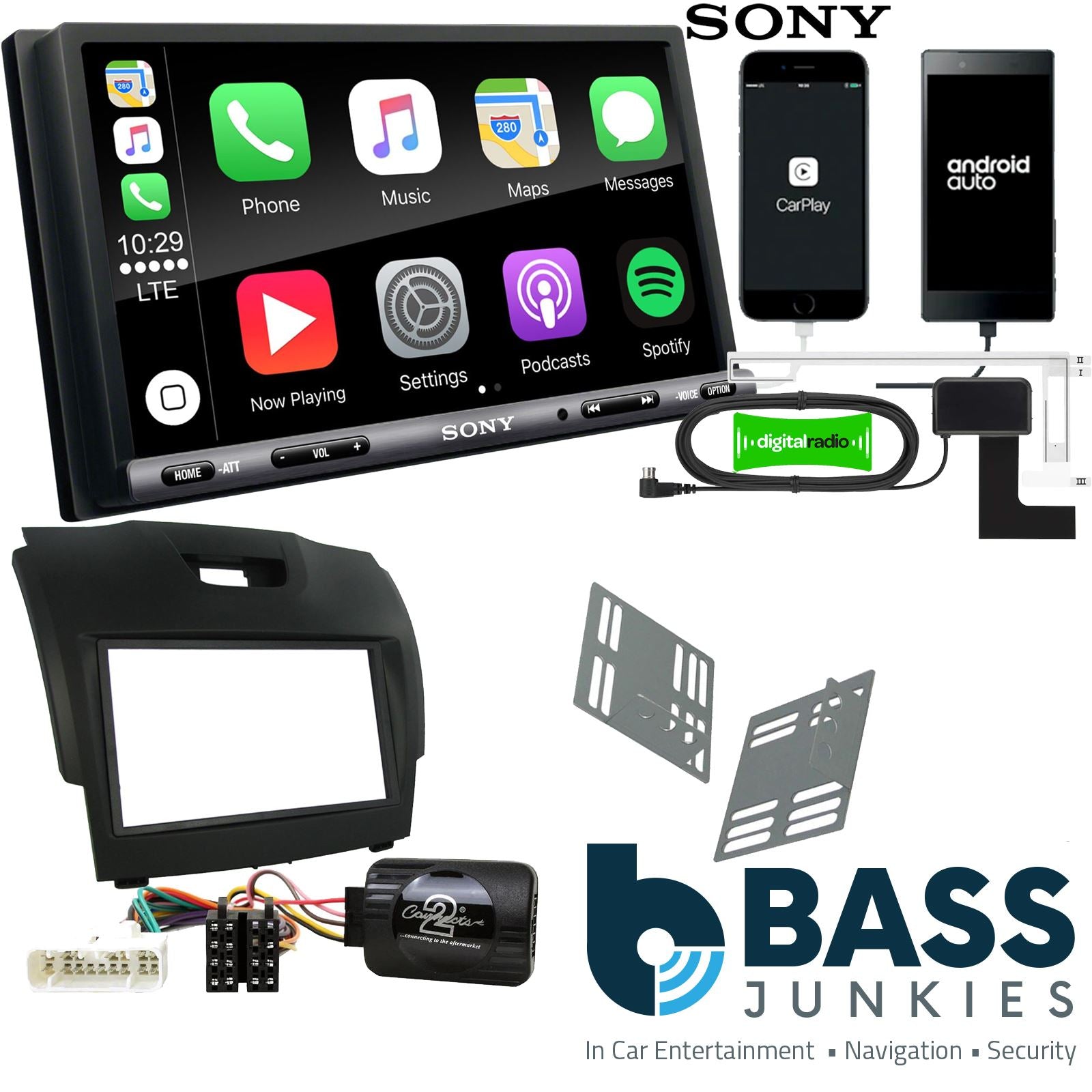 SONY DAB+ Apple | Android Double Din Stereo Fitting Kit + Steering Wheel Stalk Controls to fit Chevrolet Colorado 12-14 | Isuzu D-Max 12-15 | Isuzu MU-X 14-21