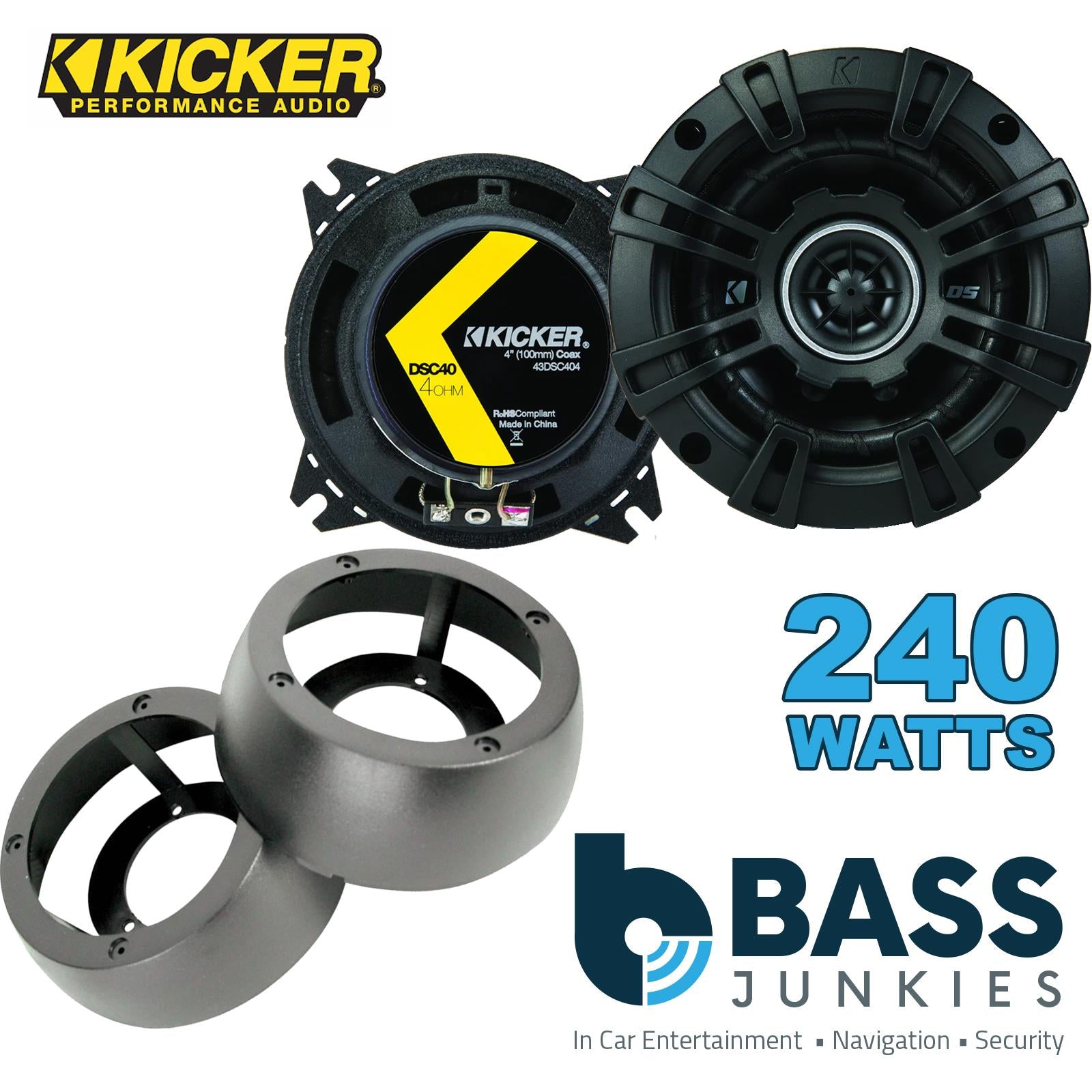 Kicker DSC404 100mm/10cm/4" 2-Way Coaxial Car speakers (Per Pair Max 240|60 watts RMS) Fits Universal
