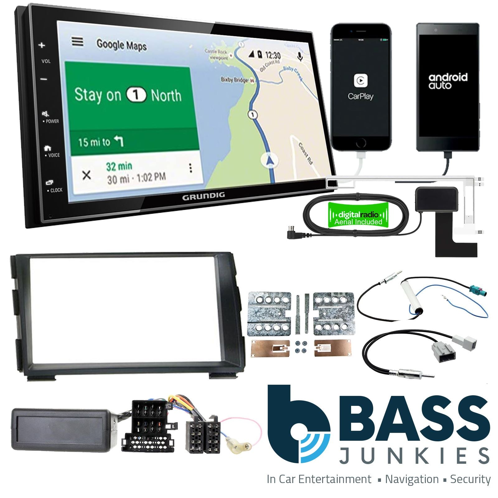 Grundig 6.8" Apple Android Double Din Stereo Fitting Kit + Steering Wheel Stalk Controls to fit Kia Pro-Cee'd 2009-12 | Kia Cee'd 2009-12