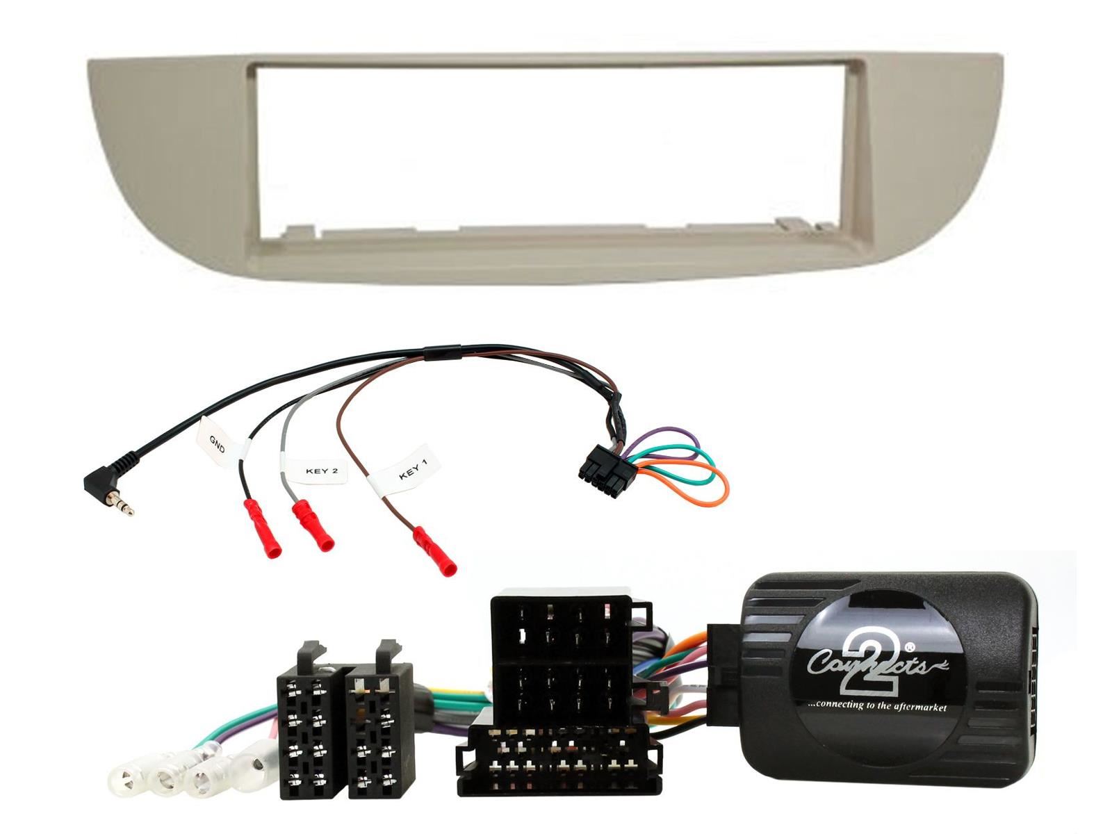 Single Din Stereo Fitting Kit + Steering Wheel Stalk Controls to fit Fiat 500 2007-15