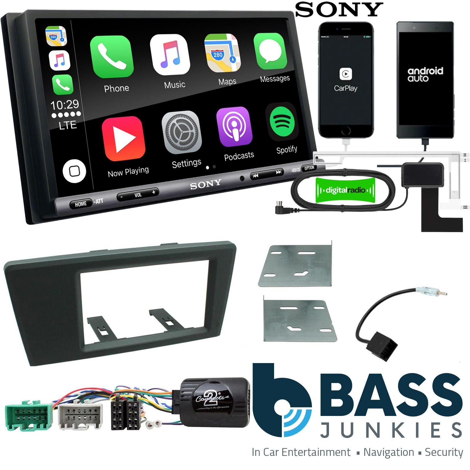 SONY DAB+ Apple | Android Double Din Stereo Fitting Kit + Steering Wheel Stalk Controls to fit Volvo S60 2000-04 | Volvo V70 2000-04