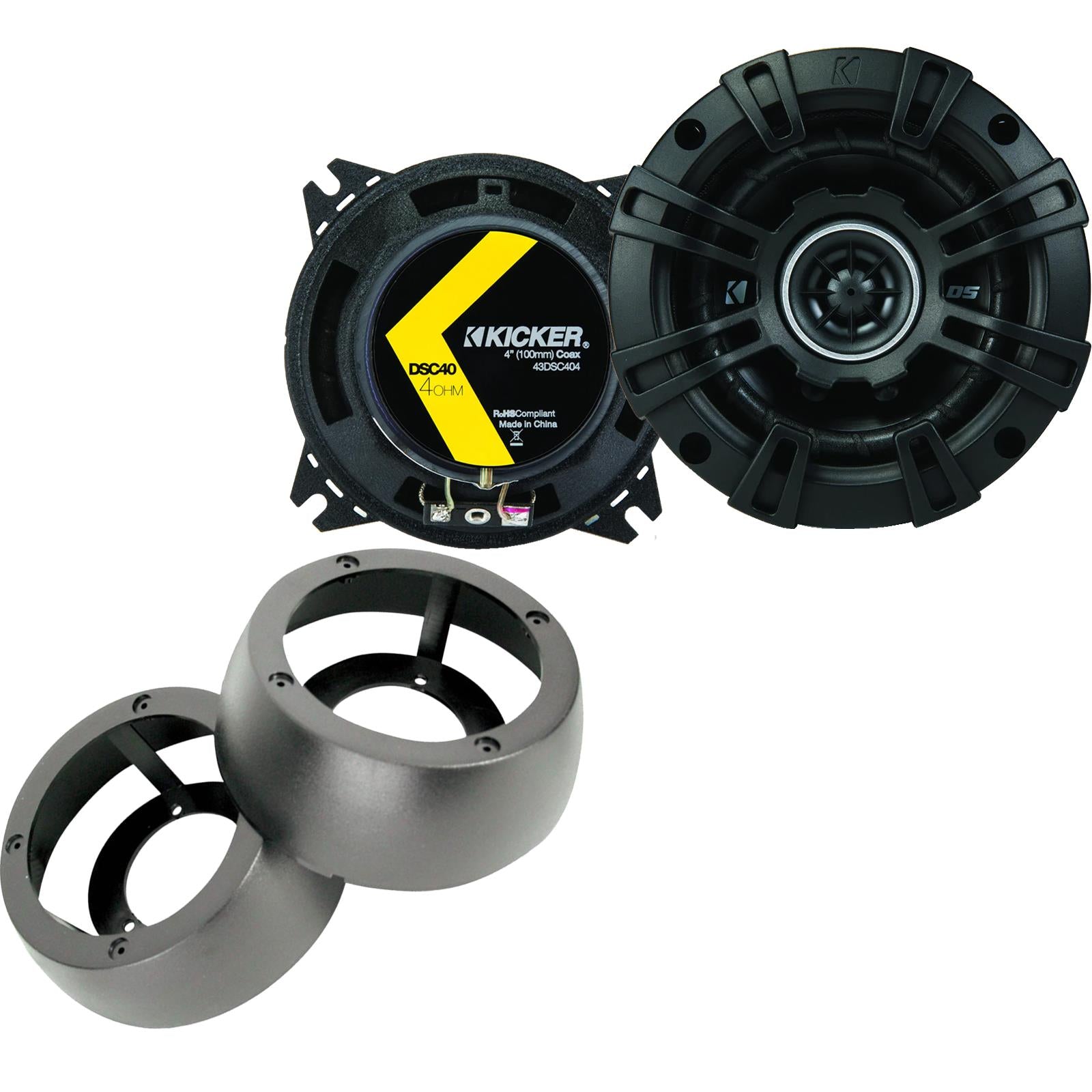 Kicker DSC404 100mm/10cm/4" 2-Way Coaxial Car speakers (Per Pair Max 240|60 watts RMS) Fits Universal