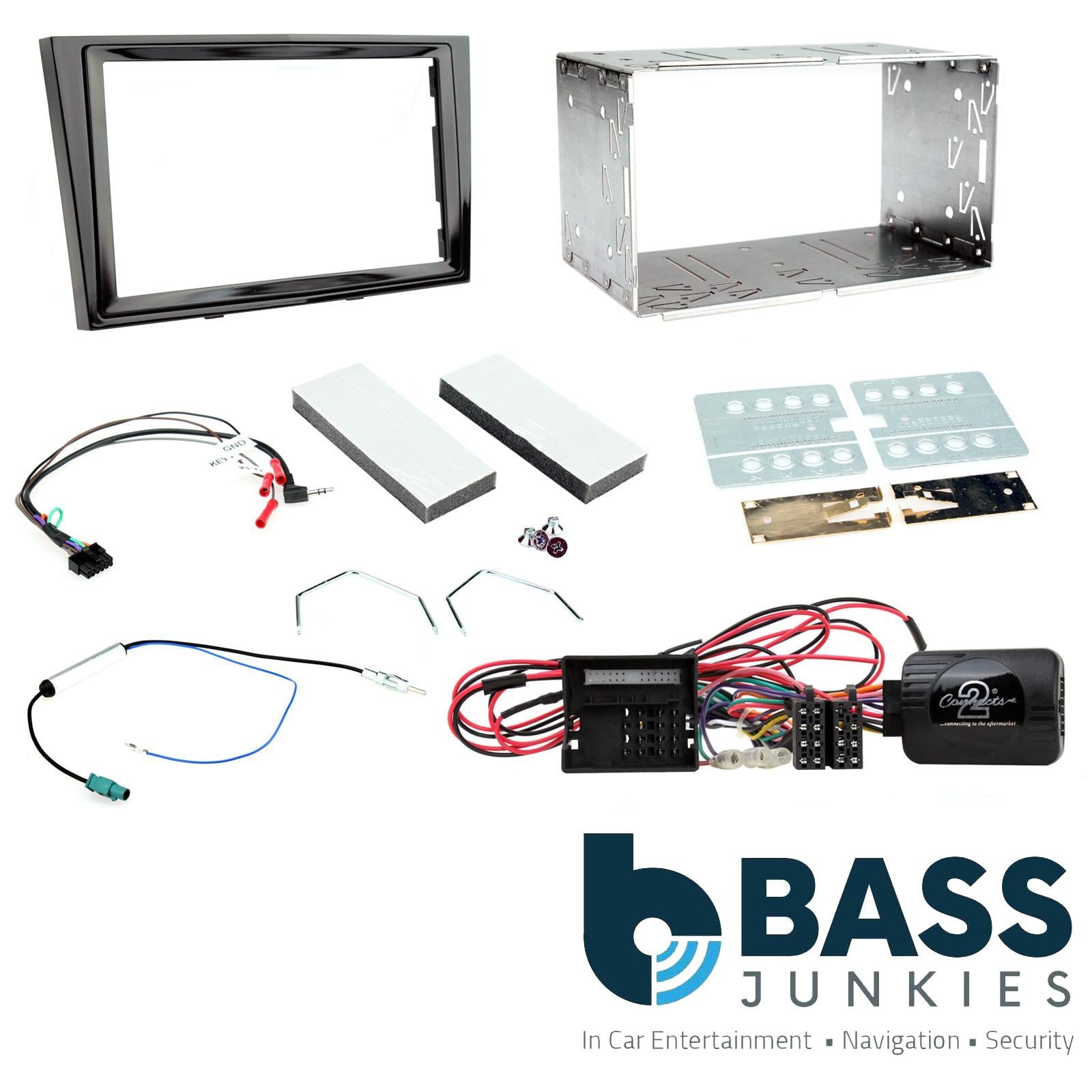 Connects2 CTKVX11 - Vauxhall Corsa D Astra H Zafira B Piano Black Finish Double Din Fascia Panel Cage kit & Steering Wheel Interface Installation Kit