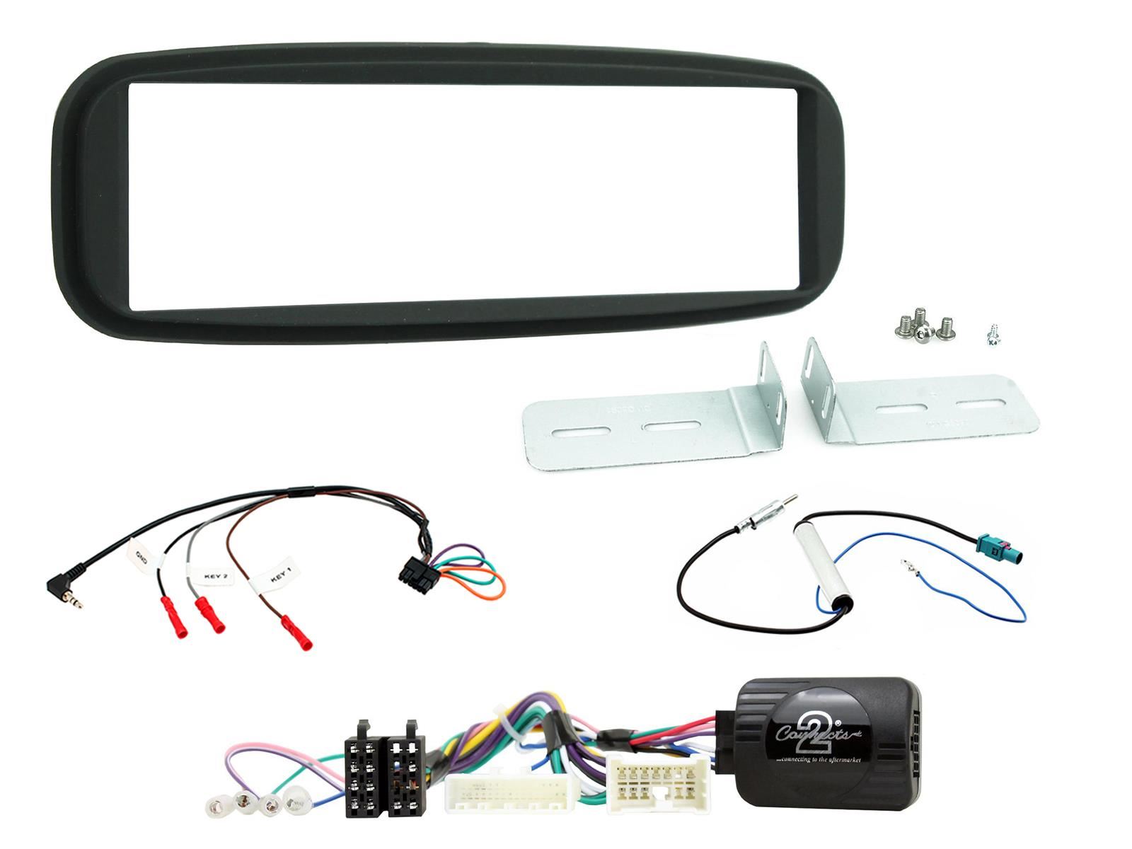 Single Din Stereo Fitting Kit + Steering Wheel Stalk Controls to fit Renault Clio 2013-17