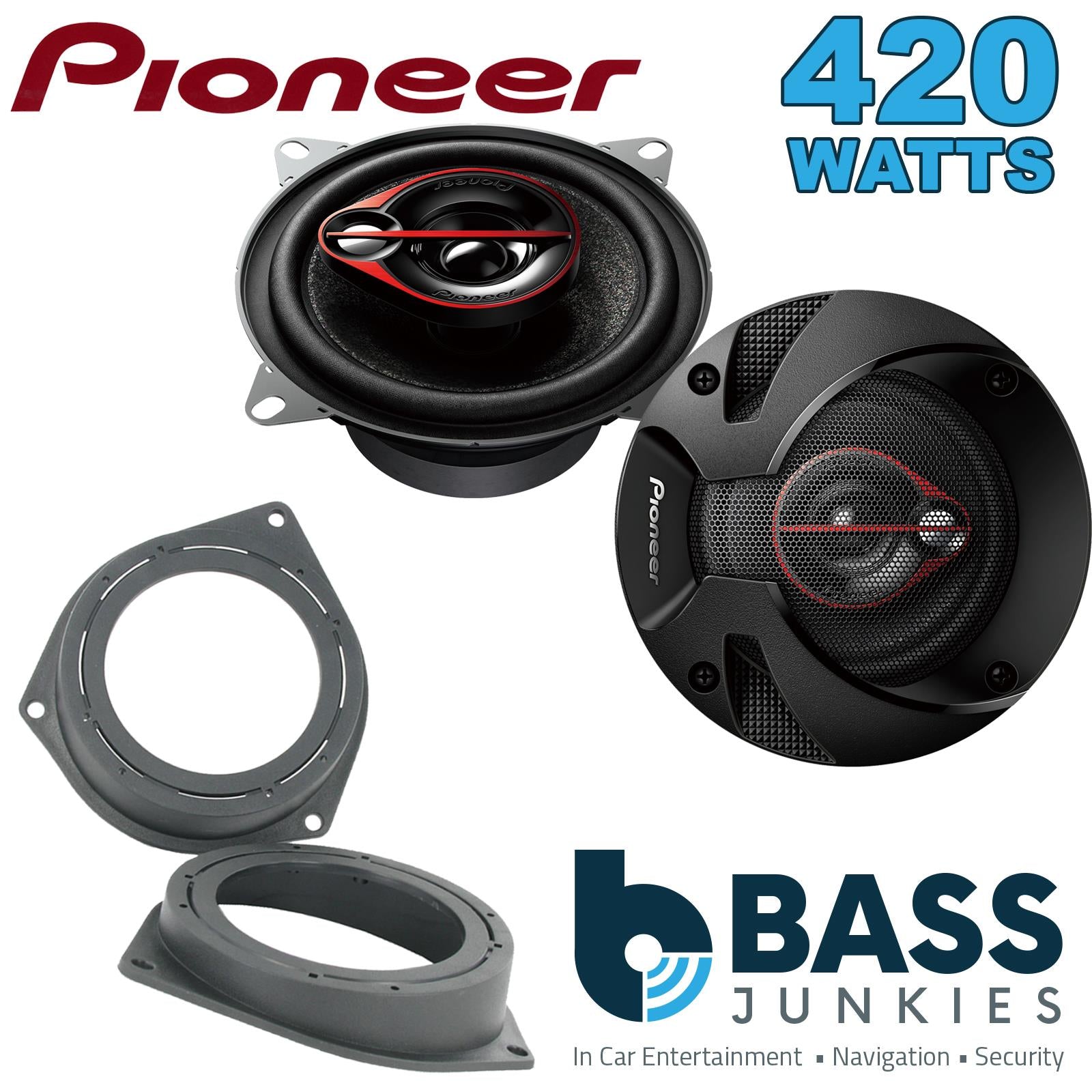 Pionner TS-R1051S 100mm/10cm/4" 3 Way Coaxial Car speakers (Per Pair Max 420|60 watts RMS) Fits Ford KA 2009-16