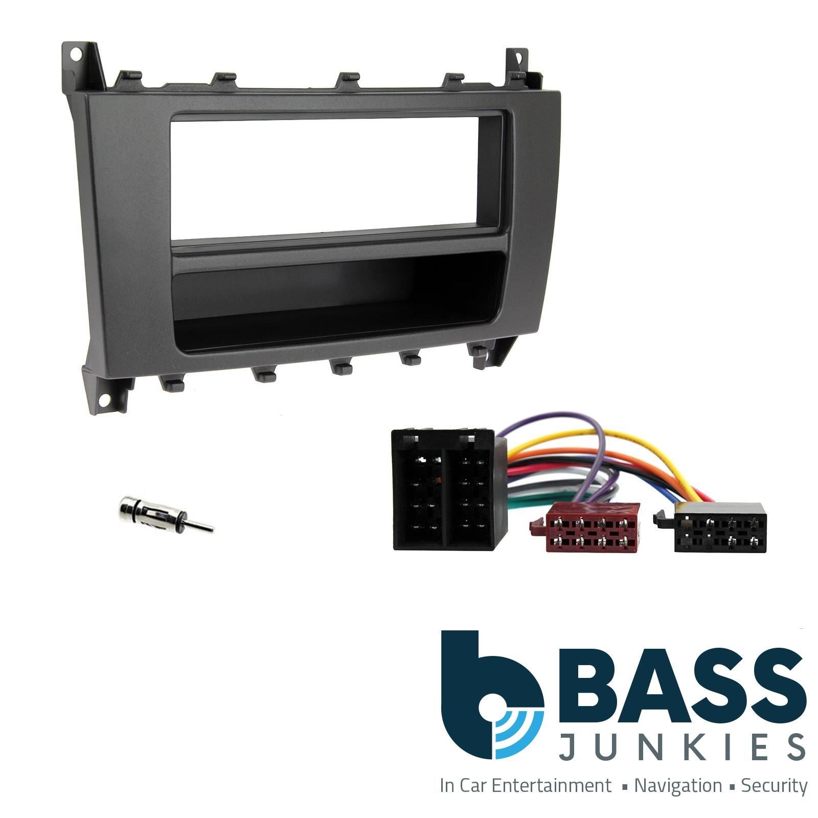 Single Din Stereo Fitting Kit + Steering Wheel Stalk Controls to fit Mercedes C-Class 2004-07