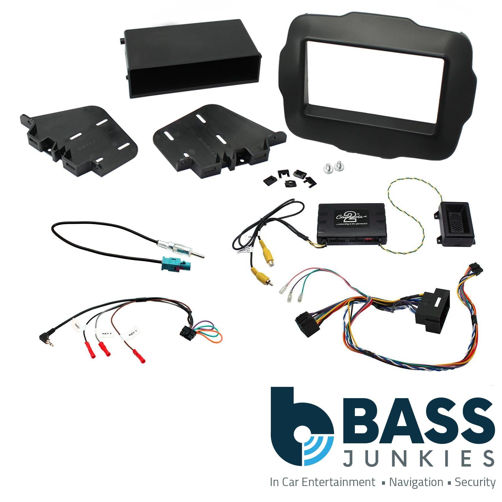 Connects 2 CTKJP01 - Jeep Renegade 2015 Onwards Double Din Facia & Steering wheel Interface Fitting Installation Kit (Black Facia Panel)