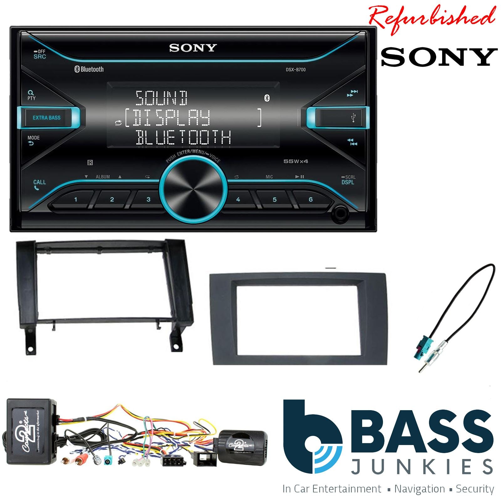 Sony DSX-B700 Bluetooth MP3 USB AUX 4 x 55W Double Din Car Stereo Radio Player + Connects2 Double Din + Steering Wheel Controls fits Mercedes SLK 2004-10