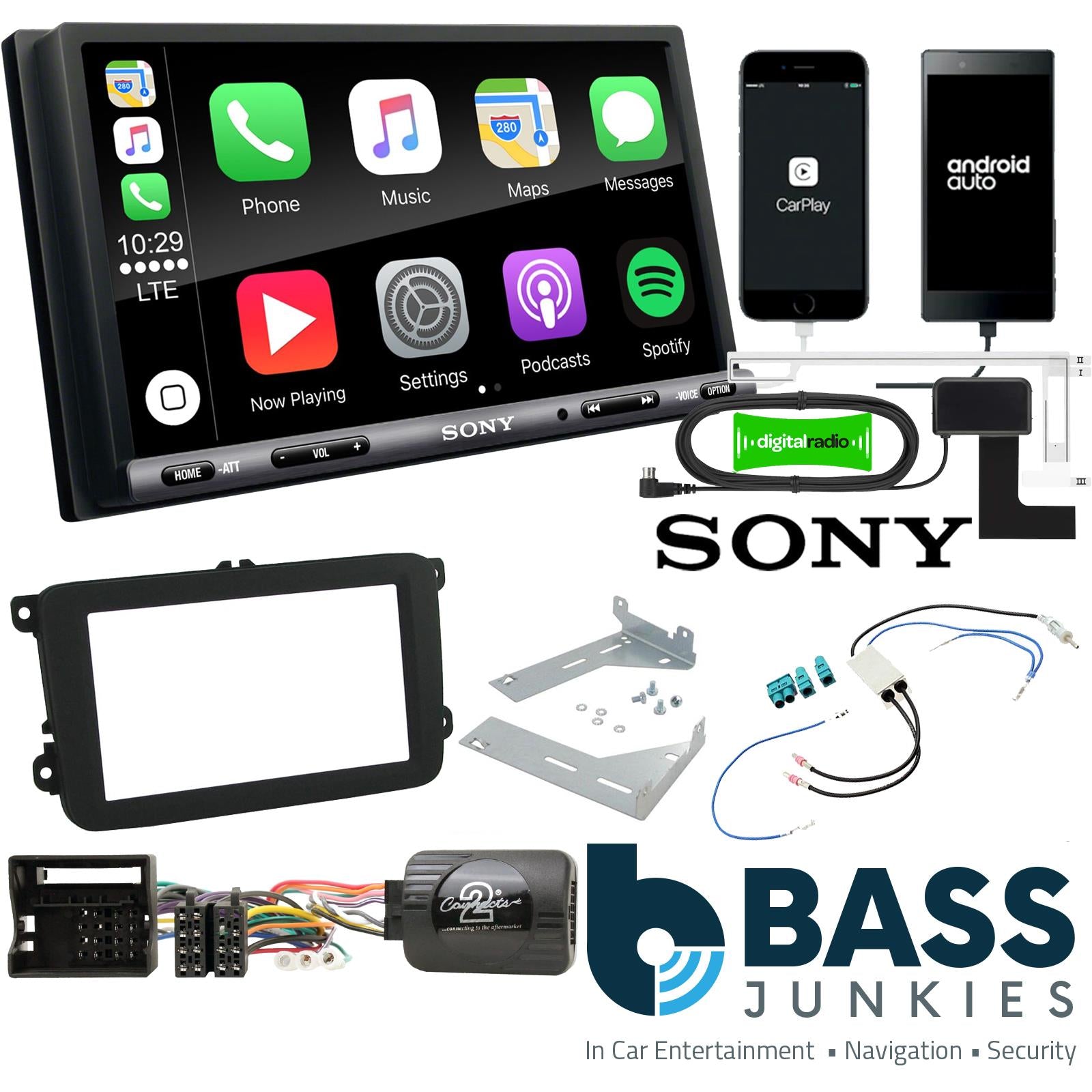 Sony 6.95" Screen Double Din + Fitting Kit - to fit VW EOS 2006-15 | VW Tiguan 2007-15 | VW Golf 2003-13 | VW Touran 2006-10 | VW Polo 2009-14 | VW Jetta 2005-11 | VW Scirocco 2008-14 | VW Vento 2005-11 | VW Sagitar 2005-11 | VW Magotan 2005-11 | VW Passa