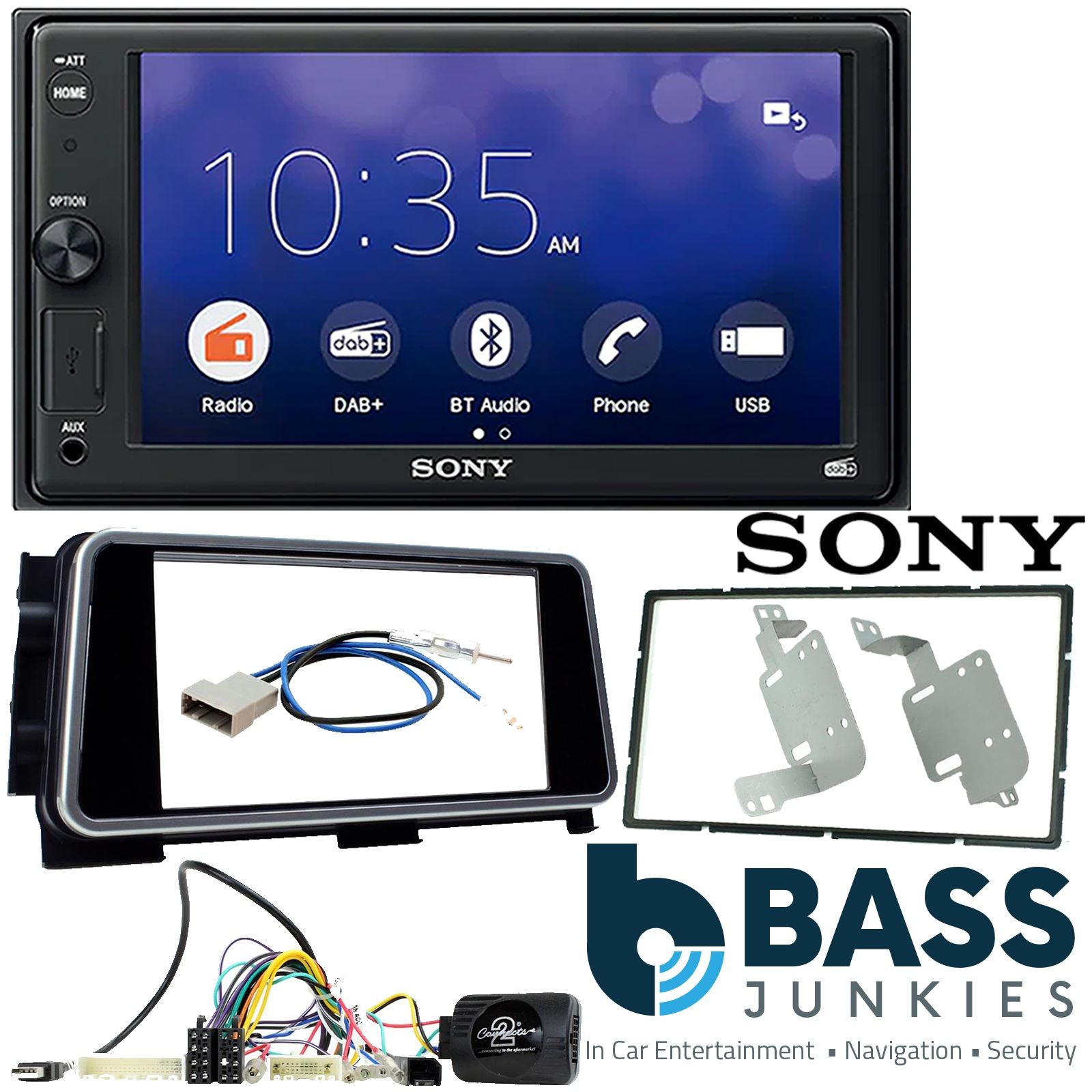 SONY XAV-1550D DAB+ Smart Bluetooth Car Radio + Stereo fitting kit + Steering Wheel Controls Loom for Nissan Micra 2020-2021