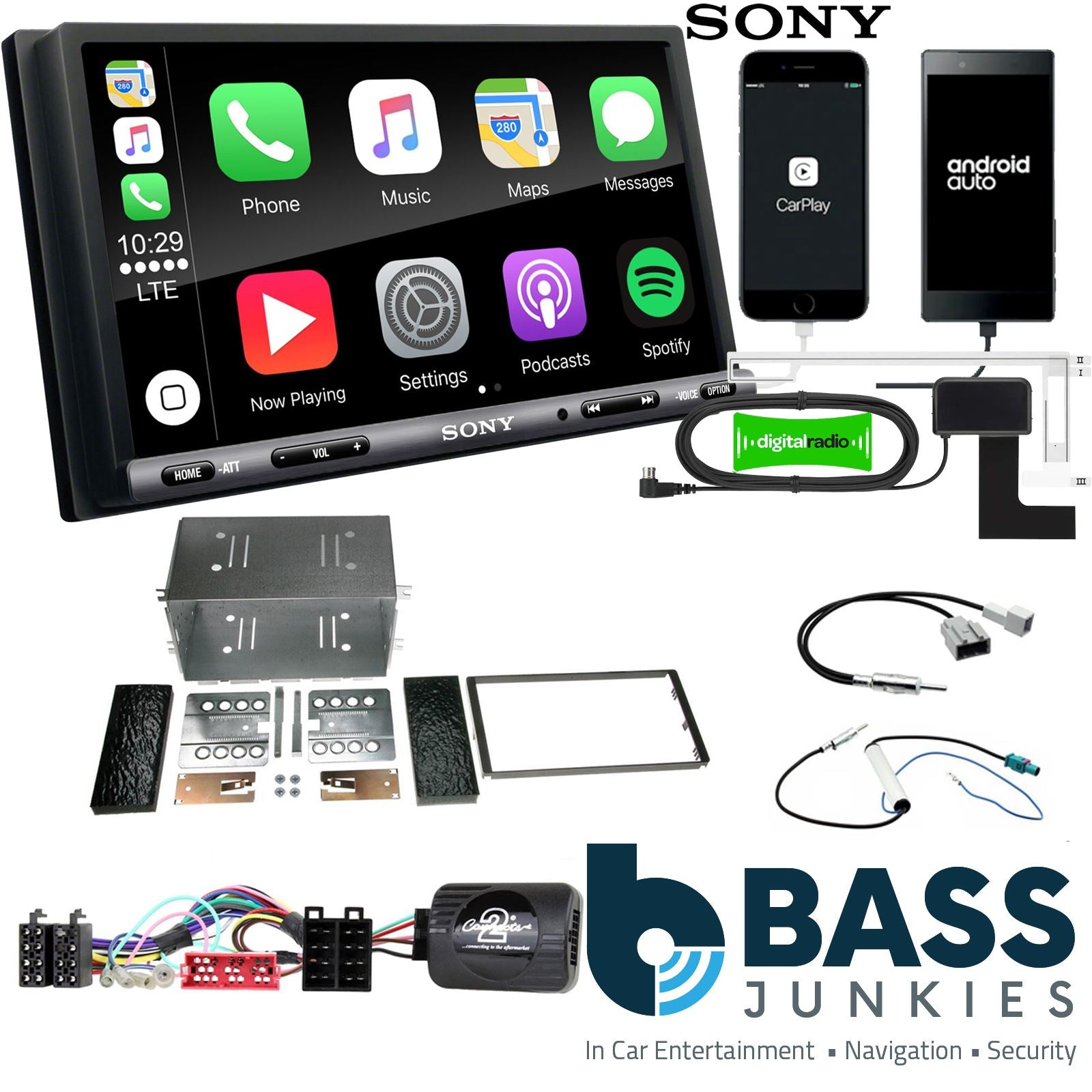 SONY DAB+ Apple | Android Double Din Stereo Fitting Kit + Steering Wheel Stalk Controls to fit Kia Magentis 2005-10
