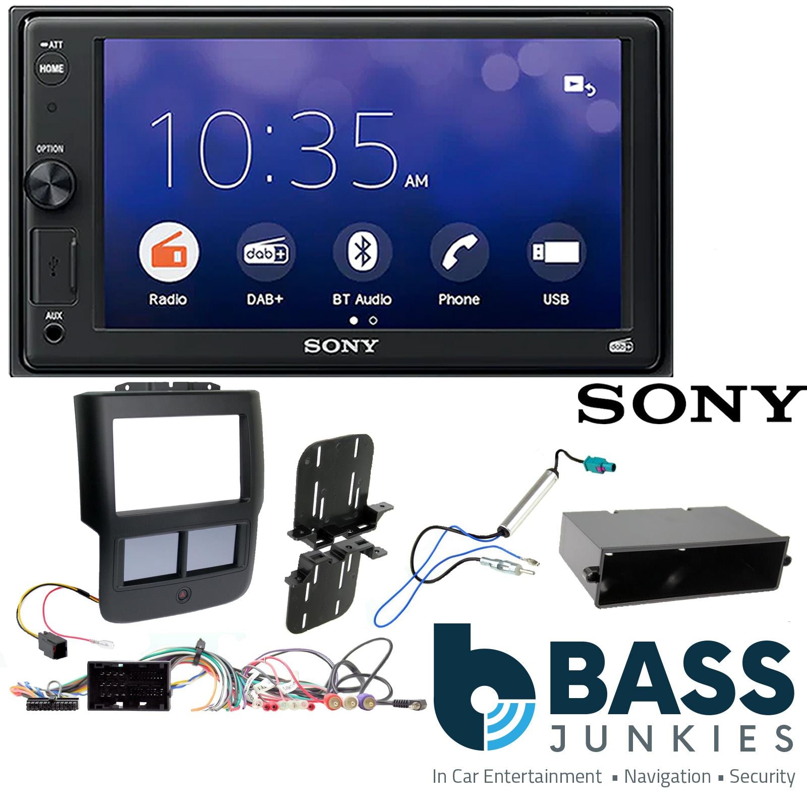 SONY XAV-1550D DAB+ Smart Bluetooth Car Radio + Stereo fitting kit + Steering Wheel Controls Loom for Dodge Ram 2013-2021