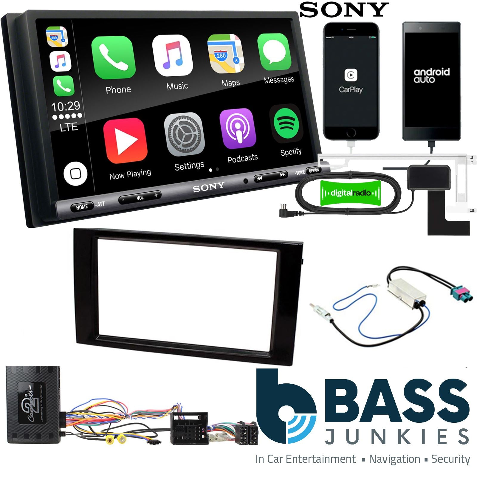 SONY DAB+ Apple | Android Double Din Stereo Fitting Kit + Steering Wheel Stalk Controls to fit Seat Leon 2012-15 | Seat Ibiza 2015-17